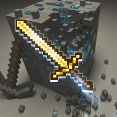 【臺灣出貨】我的世界闪光钻石剑 我的世界周边 水晶劍玩具 马赛克刀剑 炫酷发光 武器 個性玩具 礼物, 1個, 【36.5cm】黄色闪光球剑