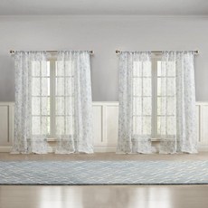 로라애슐리 Laura Ashley Barnette 로드 포켓이 있는 창문 커튼 길이 213.4cm(84인치) 패널 4개 세트 세미 시어 라이트 필터링 그린 176492, 블루