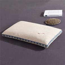 양면 수면 통기성 사각 베개 단단한 높이조절 자수 메밀베개, 1개, 베이지