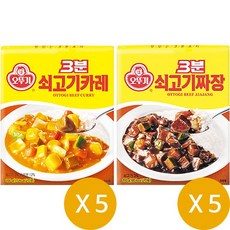 OTOKI 不倒翁 3 Minutes 牛肉咖哩調理包 200g 5入 + 牛肉炸醬調理包 200g 5入, 1組