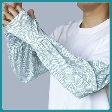 冰袖夏季男款 手臂護臂寬鬆開車幾何防曬神器 遮陽薄款袖套 防紫外綫袖子 臺灣出貨, 1個, 清清涼【白藍】1雙