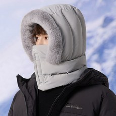 台灣出貨 棉帽雷鋒帽女冬圍脖一體百搭加厚保暖套頭全臉防風防寒騎車帽子男, 防風保暖圍脖一體-淺灰男, 1個