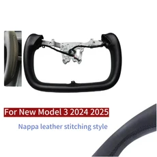 테슬라 모델 3 하이랜드 2025 요크 핸들 요크 스티어링 휠 알칸타라/나파 가죽 카 레이싱 모델 3 하이랜드, 03 377mm Black-Side