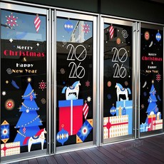 優選好物 聖誕裝飾窗貼玻璃門貼紙靜電貼2026聖誕節日氛圍布置貼畫整張, C款 單張,中