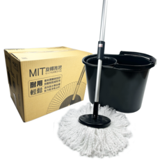 盒作社 MIT選轉拖把(1拖1桶3布盤) 免手洗旋轉拖把組 超細纖維布盤 台灣製造, 1個, MIT旋轉拖把(1拖+1桶+3布盤), 黑色