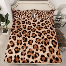 ECLATIS 레오파드 프린트 매트리스 커버 치타 침구 세트 어린이 소녀 여성 블랙 브라운 침대 시트 아프리카 야생 동물 모피 패턴 플랫 없음 럭셔리 룸 데코 2피스 트윈 사이, 멀티 11