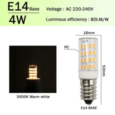 미니 LED 옥수수 전구 G9 E14 AC 220V 2W 슈퍼 브라이트 스트로브 없는 따뜻한 백색광 할로겐 램프 교체 가, 07 E14 4W 3000K, 05 5pcs