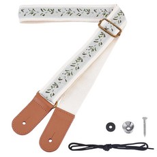 PLIGREAT 플로럴 기타 스트랩 76.2cm(30인치) 베이지 면 가죽 엔드 조절 가능한 플라워 베이스 일렉트릭 및 어쿠스틱 기타용 기타리스트를 위한 선물 248669, PLIGREAT 플로럴 기타 스트랩, 76.2cm(30