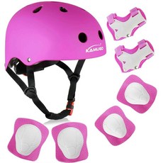 [4] KAMUGO 아동용 자전거 헬멧 만 2-8세 남아 여아용 유아 헬멧 스포츠 보호 장비 세트 무릎 팔꿈치 손목 패드 스케이트보드 사이클링 스쿠터 롤러블레이드용, 퍼플