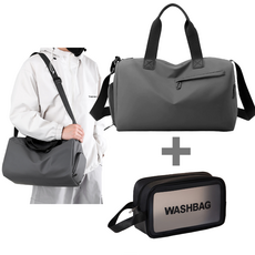 브리즈앤비 신발분리 헬스가방+방수 파우치, 1세트, 그레이