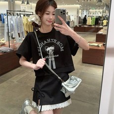 여름 여성투피스 여성세트 반팔티 + 스커트 미니스커트 반팔 티셔츠 ZBW26022442 38