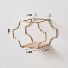 鐵藝牆上置物架 免打孔 臥室牆面壁掛裝飾架, 金色, 單層小號四角置物架, 單層