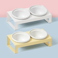 펫코본 강아지밥그릇 철제프레임 도자기 수반 애견 식기 식탁 2구 M, 웜화이트M (도자기 S+S), 1개