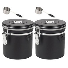 SHUNFA 304 스테인레스 스틸 커피 밀폐 용기 1.2L 스푼 포함, 2개, 매트 블랙 2개, 매트 블랙