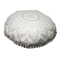 32인치 골드 만다라 바르메리 대형 바닥 베개 커버 쿠션 명상 좌석 오스만 던지기 히피 장식 지퍼 보헤미안 푸프 푸프 폼 케이스 화이트 골드 원형, Silver, Large (Pack of 1)