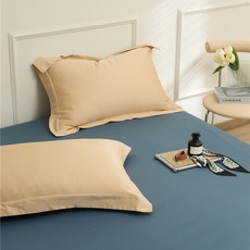 純棉枕套 長絨棉材質 一對裝 單人適用 四季通用 高品質 簡約純色 酒店風格 舒適透氣+奶油杏+48*74cm/1對裝, 奶油杏