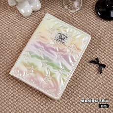夢幻蝴蝶結手賬本 A5記事本 少女心活頁本, 1個, 白色 50張橫綫/50張網格, 白色