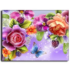 화야루이 액자 보석십자수 캔버스형 DIY 키트 40 x 50 cm, GR003. 블링블링 꽃나비, 1세트