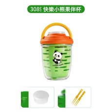 雙層瀝水果伴杯帶餐具蘸料盒便攜輕食沙拉杯分銷代發節日送禮佳品, 1個, 3089快樂小熊果伴杯雙叉不帶彩盒:530ml