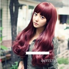 幸運星 酒紅色大波浪捲髮假髮 齊瀏海造型 角色扮演攝影道具, 1個, 酒紅色