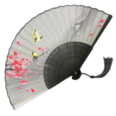 고려죽선 수공예 전통 실크 부채 접부채, 3개, 화조