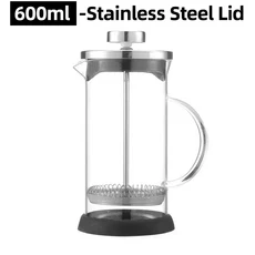 350-1000ml 스테인레스 스틸 유리 커피 메이커 프렌치 포트 내열성 붕규산 차 주전자 주방 도구, 04 600ml Steel lid