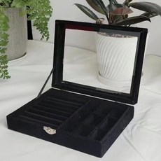 JOSEPH藝品 玻璃蓋絨布首飾盒 多尺寸分類展示盒 戒指耳環項鍊收納, 1個, 黑色9+1