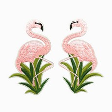플라밍고 홍학 동물 열접착식 스티커 자수 패치 와펜 2종 세트 E144, 1개
