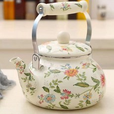 법랑주전자 캠핑 녹차 이쁜 티포트 난로 인덕션 에스닉 플라워 1 5L *, 3.3L 그린 갈고리연-배형 포트-거름망 포함 × 1L