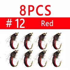 비무 8개 # 12 # 14 황동 구슬 머리 빠른 싱킹 요정 스커드 플라이 버그 웜 송어 낚시 파리 인공 곤충 낚시, 08 8pcs size12 Red