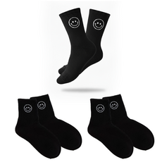 캐디샵 국산 컬러 스마일 여성 중목 골프 양말, 3개, 블랙