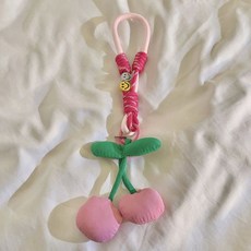 創意ins秋冬充棉黃色櫻桃掛墜編織掛繩 手機相機ccd鑰匙扣揹包掛飾 拍立得掛繩 相機掛繩 拍立得手拿繩, 1個, 充棉玫紅櫻桃+JH78玫紅粉+粉三角