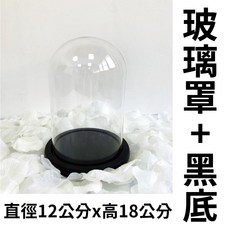 【台灣現貨】氣球快易送 永生花玻璃罩 12公分 乾燥花玻璃罩 公仔防塵罩 微景觀 手作DIY, 1個, 12X18CM玻璃罩+黑漆底