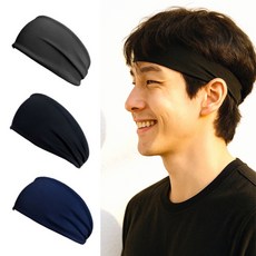 브로키 신축성 좋은 남녀공용 스포츠 헤어 밴드 3종, 블랙+그레이+네이비, 1세트