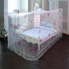 러브 하트 사각 모기장 싱글 더블 침대 모기장 텐트 야외 캠핑 방충망 200x180cm, 1개