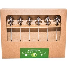 ECLATIS Cork Pops Fleur De Lis 모티프가 있는 스테인리스 스틸 칵테일 피크 6개 세트 유럽풍 고품격 실버 307343, Sword