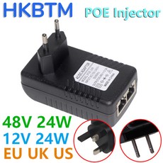 HKBTM POE 인젝터 48V 24V 12V 24W EU 미국 영국 AU 플러그 CCTV IP 카메라 전원 공급 장치 이더넷 어댑터, 04 48V 0.5A EU Plug, 48V 0.5A EU Plug, 1개