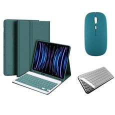 아이패드 호환 에어 프로 미니 1/2/3/4/5/6/7/8/9/10 세대 M2 M4 펜슬 수납 블루투스 키보드 케이스 무선 마우스 세트 iPad Pro Air Mini 케이스나라, 다크그린