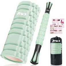 AYO 폼 롤러 근막 릴리스 마사지 롤러 세트 요가 폴 다리 허벅지 등 근육 이완 스트레칭 트레이닝 스포츠 피트니스 스트레칭 장비 설명서 보관 가방, Green (Light Green)