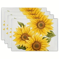 여름 테마 플라워 패턴 테이블 세트 다채로운 인쇄 나무 판자 실내 식탁 장식용 4 개, 01 32x42cm, 04 4PCS-9