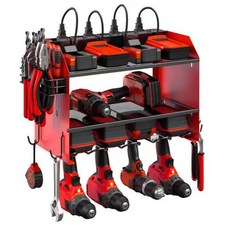 벽걸이형 전동공구 보관대 벽선반 강력 고강도 드릴 선반 미니수납함 활용, 1단, 레드 - 3층 4칸 전원없음