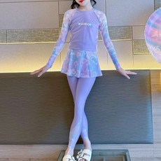 구빠방 아동 플레어 긴팔 플라워 스커트 수영복