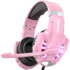 게이밍헤드셋 SteelSeries 고성능 BENGOO G9000 프로페셔널 게이밍 헤드셋 (PS4 PC Xbox One 컨트롤러용) 소음 차단 오버이어 헤드폰 (마이크, [05] 핑크
