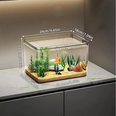 高透一體式魚缸 桌面小型生態水族箱 家用金魚烏龜缸 塑料材質, 1個, 獨立紙盒包裝