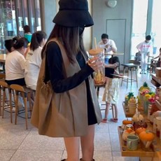 여성 루즈핏 정장조끼 여름 베스트 핀턱 갈색 조끼