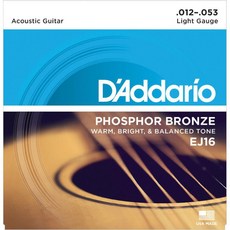D'addario EJ16 磷青銅 木吉他弦 12-53 Light Gauge 美國製造, 1個