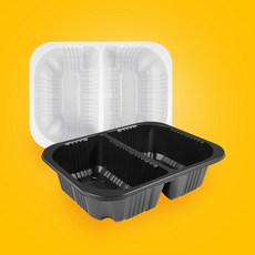 2칸 실링용기 19155-2B호 800ml 분식 반찬 포장배달, 백색, 1박스, 100개입