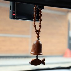 선우몰 불교풍 차량용 차걸이 종 잉어 장식 발원문 각인 나무 구슬 인테리어 소품, 단품, 1개