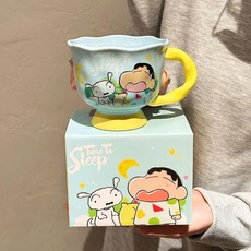 귀여운 크레용 신짱 도자기 머그컵 사무실 커피 우유컵 생일 선물, 1개, 신짱 레이스 슬리퍼블루