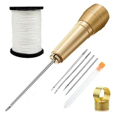 가죽 재봉 왁스 스레드 코드 공예 수공구 키트 DIY 바늘 포함 세트당 8 개, 02 크림 같은 흰색, 1